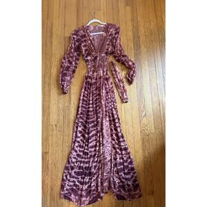 YFB Dress Womens XS Mauve Tie Dye Maxi Balloon Sleeve Cutout Wrap Boho Festival